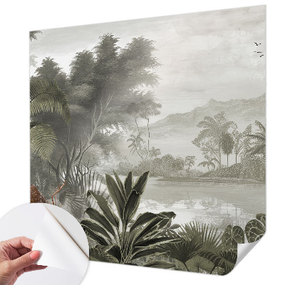 Fotobehang babykamer met een tropische oase als decor