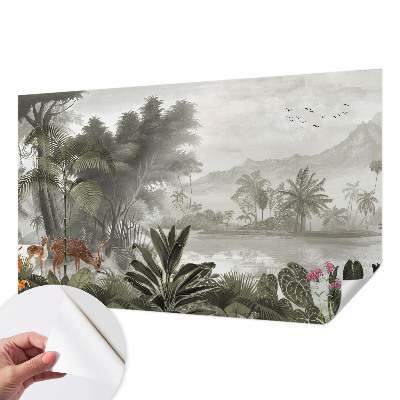 Fotobehang babykamer met een tropische oase als decor