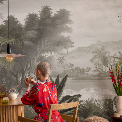 Fotobehang babykamer met een tropische oase als decor