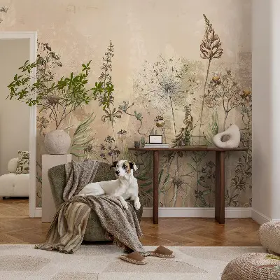 Fotobehang tienerkamer met een rustiek bloemenmotief