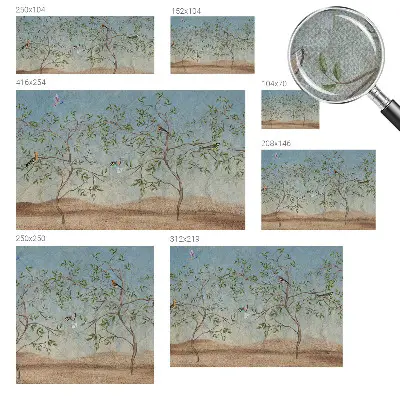 Zelfklevend fotobehang met een print van vogels tussen de bomen