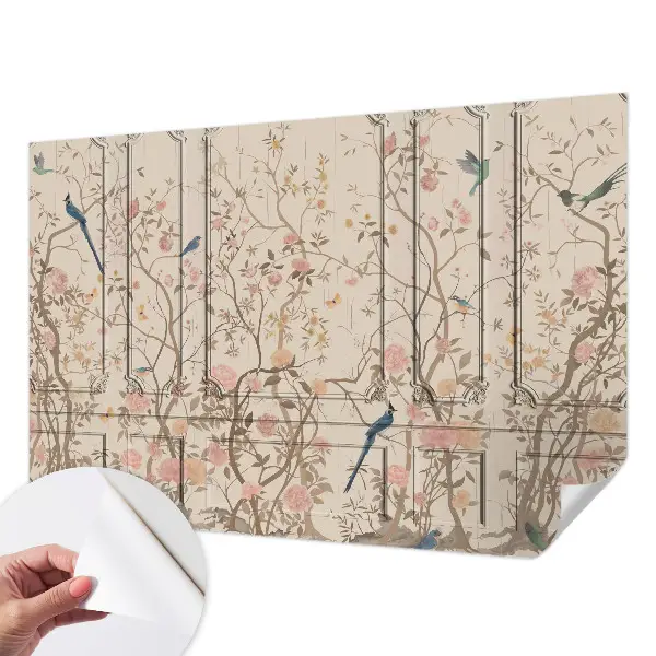 Fotobehang kinderkamer met een patroon van vogels en bloemen