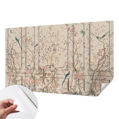 Fotobehang kinderkamer met een patroon van vogels en bloemen