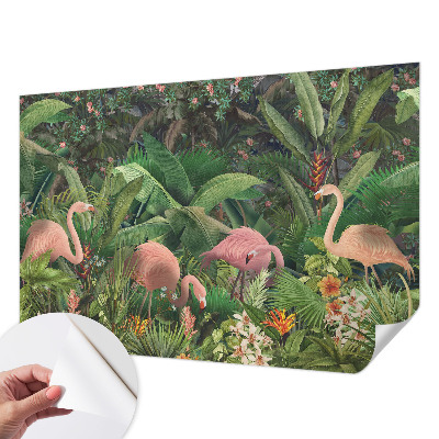 Zelfklevend fotobehang op maat met een patroon van roze flamingo's