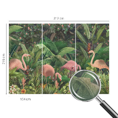 Zelfklevend fotobehang op maat met een patroon van roze flamingo's