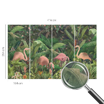 Zelfklevend fotobehang op maat met een patroon van roze flamingo's