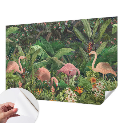 Zelfklevend fotobehang op maat met een patroon van roze flamingo's