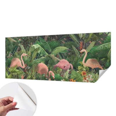 Zelfklevend fotobehang op maat met een patroon van roze flamingo's