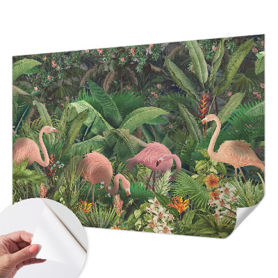 Zelfklevend fotobehang op maat met een patroon van roze flamingo's