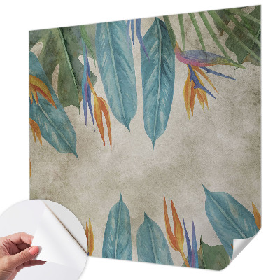 Zelfklevend fotobehang met een print van tropische bloemen