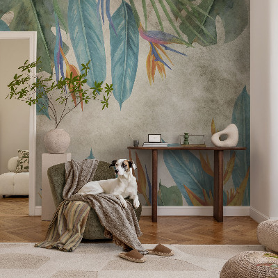 Zelfklevend fotobehang met een print van tropische bloemen