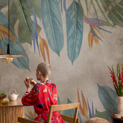 Zelfklevend fotobehang met een print van tropische bloemen