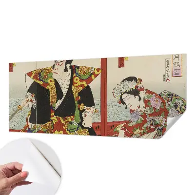 Fotobehang babykamer met een ontwerp geïnspireerd op het Japanse theater
