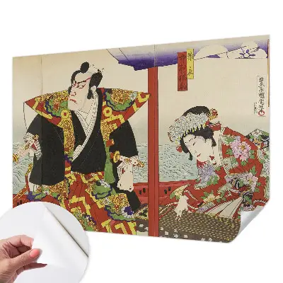 Fotobehang babykamer met een ontwerp geïnspireerd op het Japanse theater