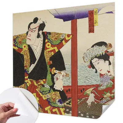 Fotobehang babykamer met een ontwerp geïnspireerd op het Japanse theater