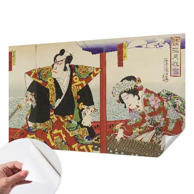 Fotobehang babykamer met een ontwerp geïnspireerd op het Japanse theater