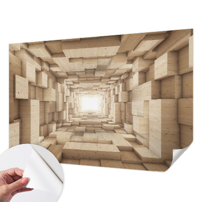 Zelfklevende behangsticker met een print van een houten tunnel