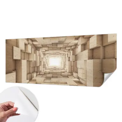 Zelfklevende behangsticker met een print van een houten tunnel