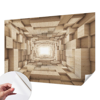Zelfklevende behangsticker met een print van een houten tunnel