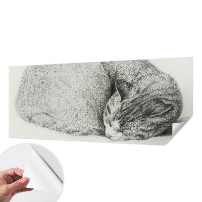Zelfklevende behangsticker opgerolde kat