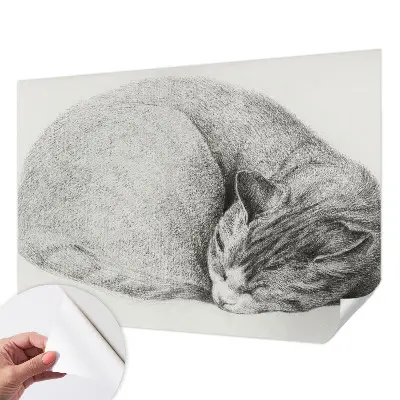 Zelfklevende behangsticker met het ontwerp van een opgerolde kat