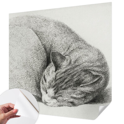 Zelfklevende behangsticker opgerolde kat