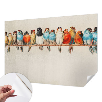 3D fotobehang met een voorstelling van vogels op een tak