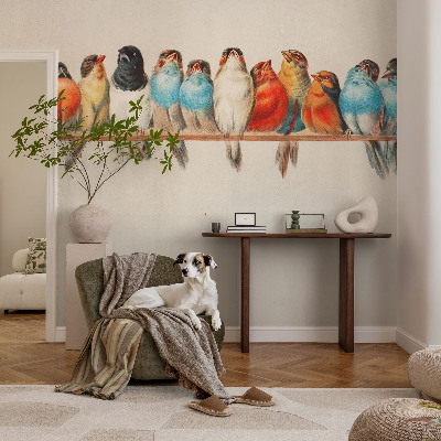 3D fotobehang met een voorstelling van vogels op een tak
