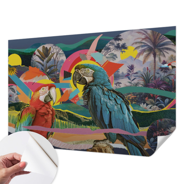 Zelfklevende behangsticker met een motief van exotische vogels