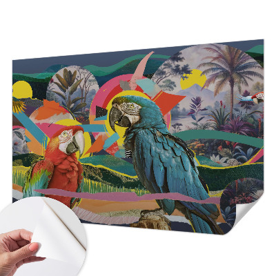 Zelfklevende behangsticker met een motief van exotische vogels