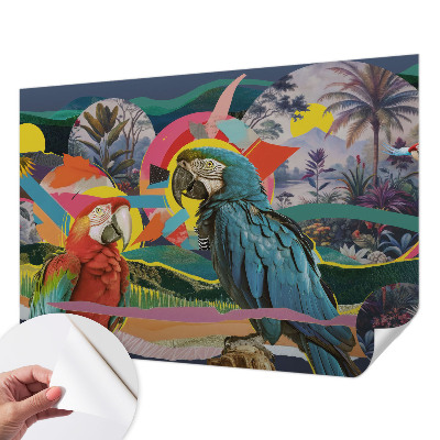 Zelfklevende behangsticker met een motief van exotische vogels