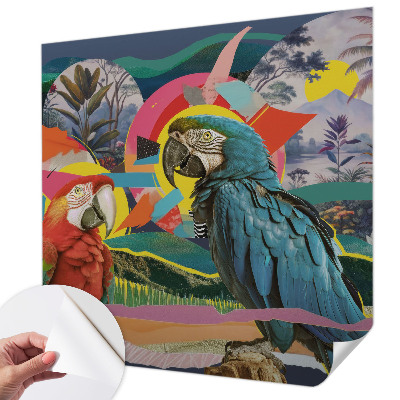 Zelfklevende behangsticker met een motief van exotische vogels