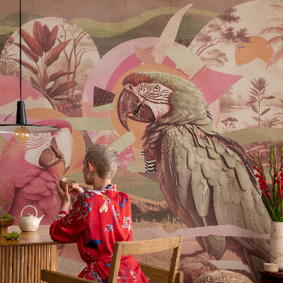 Fotobehang kinderkamer met tropische vogels