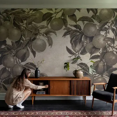 Fotobehang babykamer met een patroon van vruchten