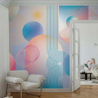 Fotobehang tienerkamer met een kleurrijke abstracte print