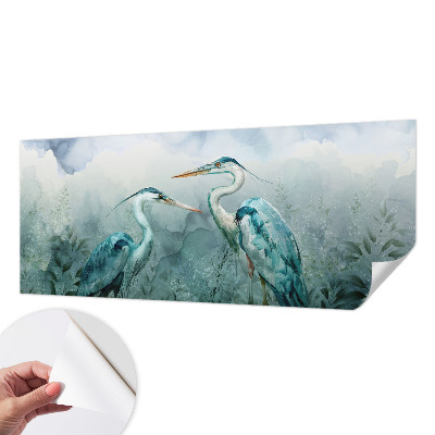 Foto behang voor de keuken met een patroon van vogels en natuurelementen
