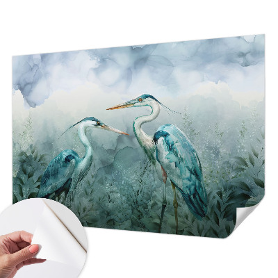 Foto behang voor de keuken met een patroon van vogels en natuurelementen