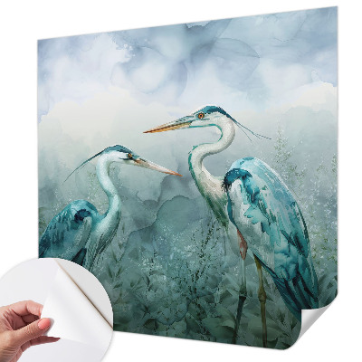 Foto behang voor de keuken met een patroon van vogels en natuurelementen