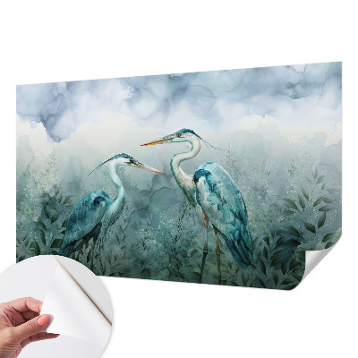 Foto behang voor de keuken met een patroon van vogels en natuurelementen