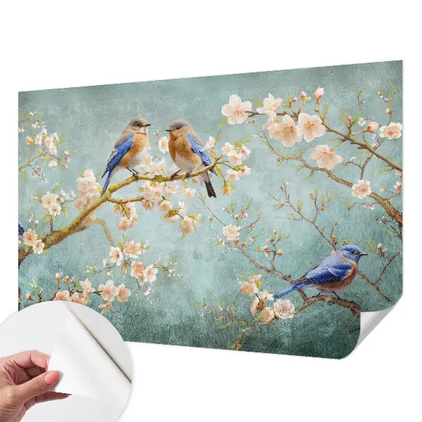 Fotobehang kinderkamer met lentevogels als patroon