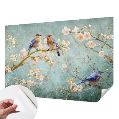 Fotobehang kinderkamer met lentevogels als patroon