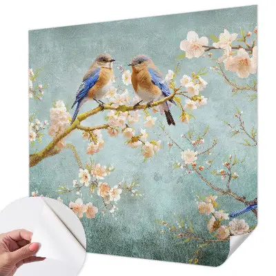 Fotobehang kinderkamer met lentevogels als patroon