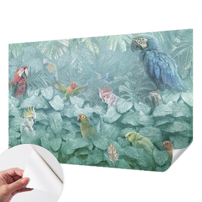 Fotobehang babykamer met een patroon van exotische vogels