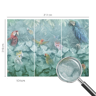 Fotobehang babykamer met een patroon van exotische vogels