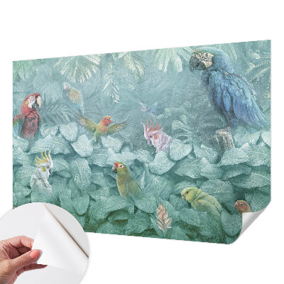 Fotobehang babykamer met een patroon van exotische vogels