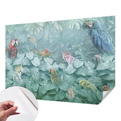 Fotobehang babykamer met een patroon van exotische vogels