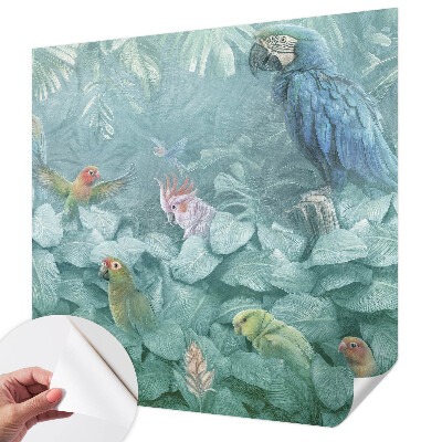 Fotobehang babykamer met een patroon van exotische vogels