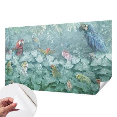 Fotobehang babykamer met een patroon van exotische vogels