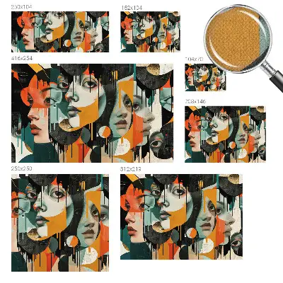 Zelfklevend fotobehang met een print van kleurrijke gezichten