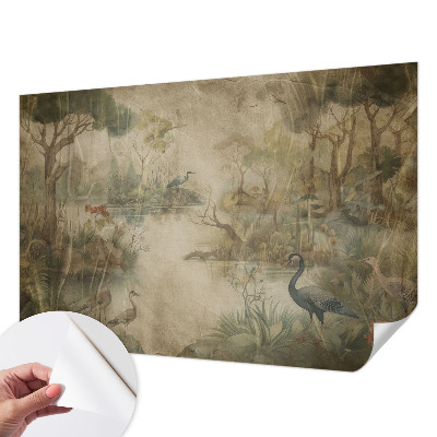 Zelfklevende behangsticker met een boslandschap